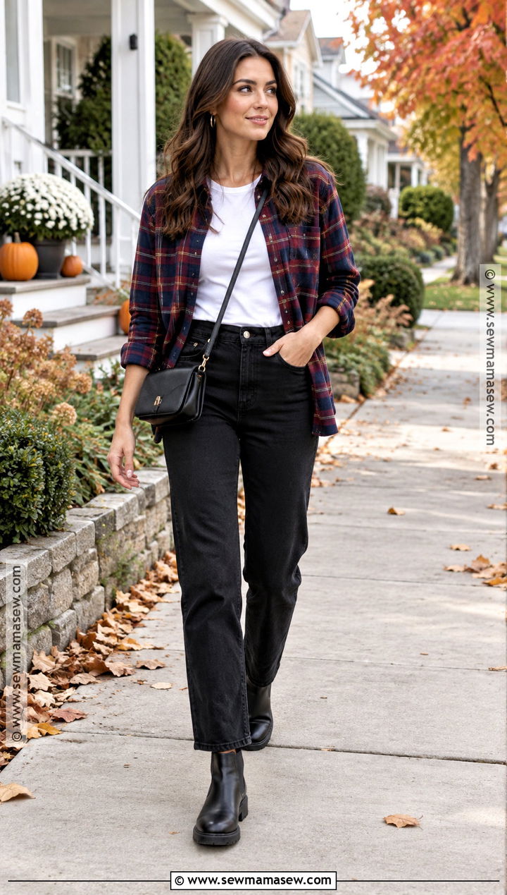 Plaid Shirt With Black Pants And Chelsea Boots - 15 Casual Chic Fall Outfits 2026