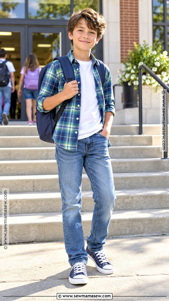 Plaid Shirt With T Shirt And Jeans - 20 back to school outfits for 5th grade