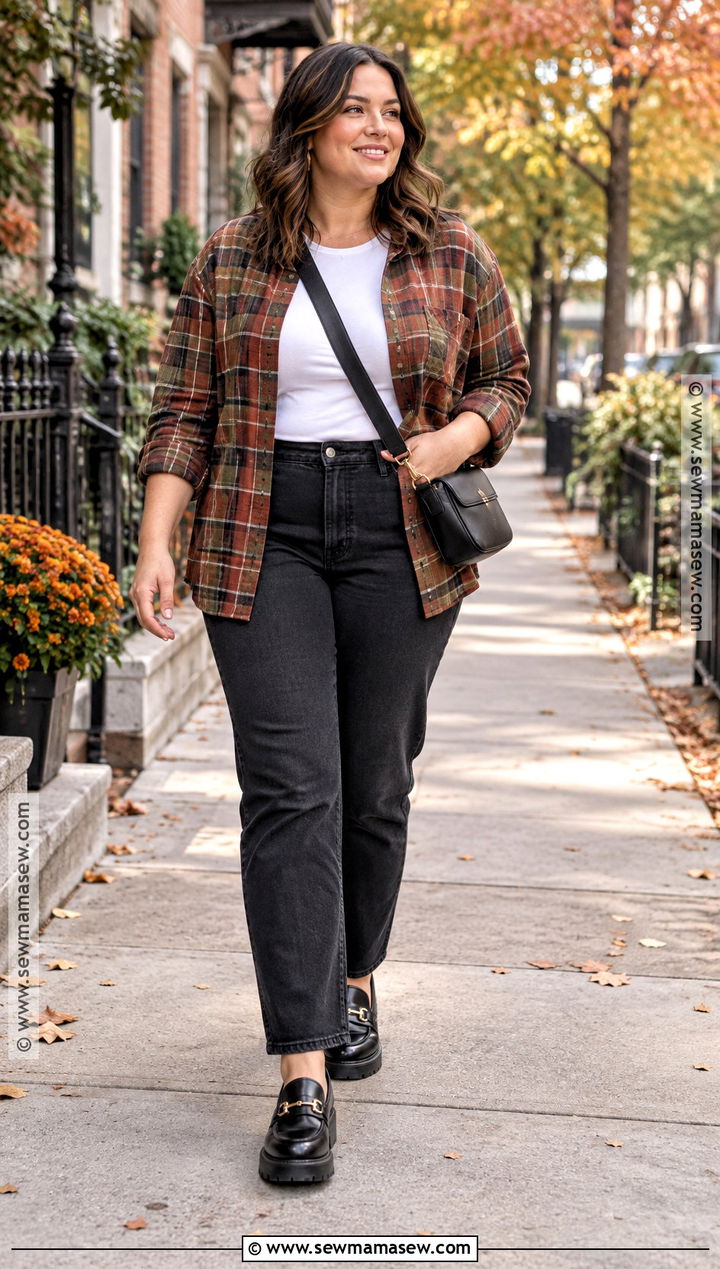 Plaid Shirt and Black Jeans Fall Outfit - 15 stylish fall outfits casual
