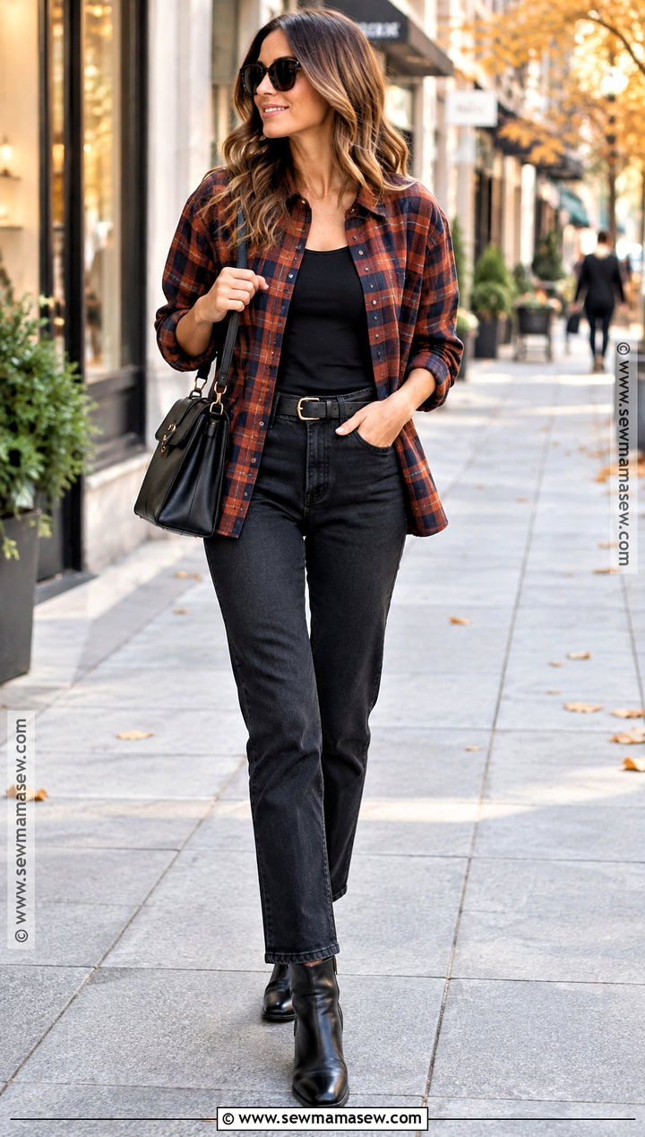Plaid Shirt and Black Jeans Fall Outfit - 15 budget-friendly fall clothing ideas
