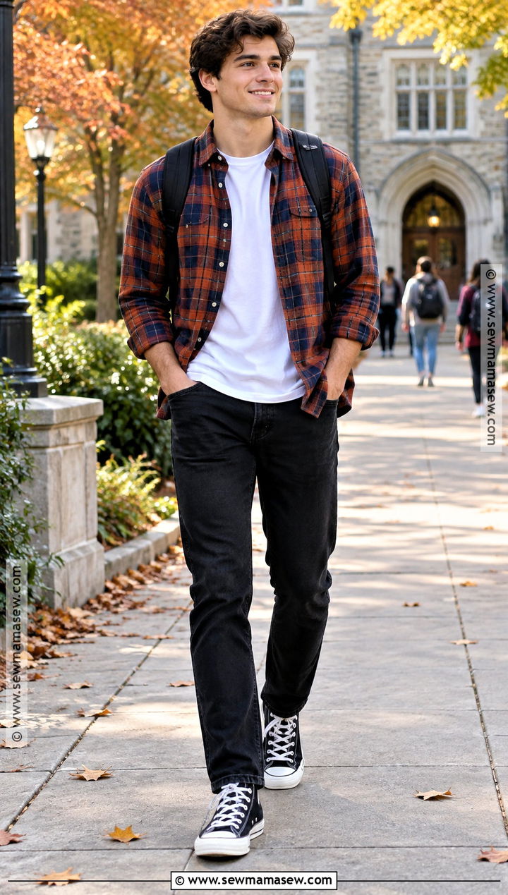Plaid Shirt and Black Jeans Fall School Outfit - 25 fall outfits for school for teens