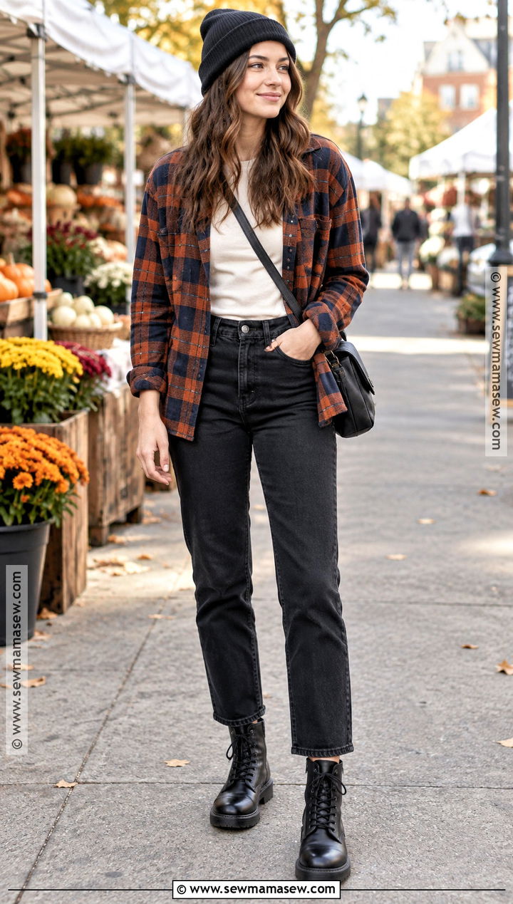 Plaid Shirt and Black Jeans Outfit - 15 Fall Outfits for Young Women