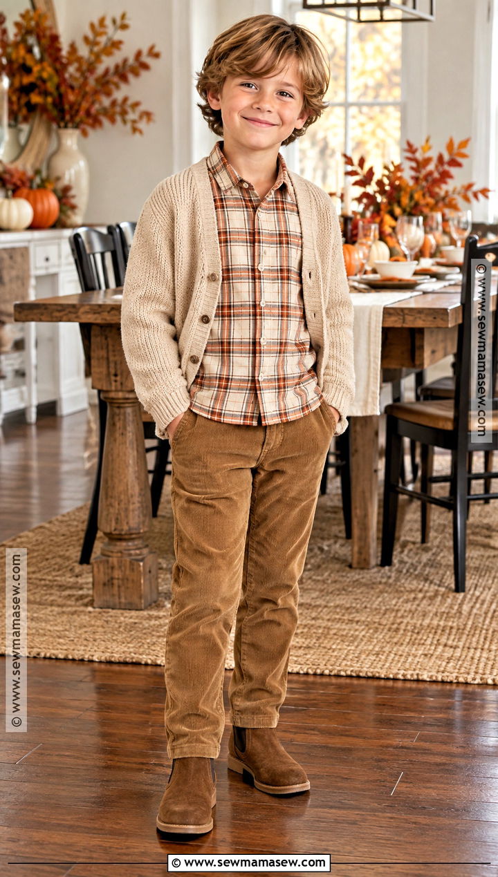 Plaid Shirt and Corduroy Pants Thanksgiving Outfit - 15 Thanksgiving Clothes for Kids