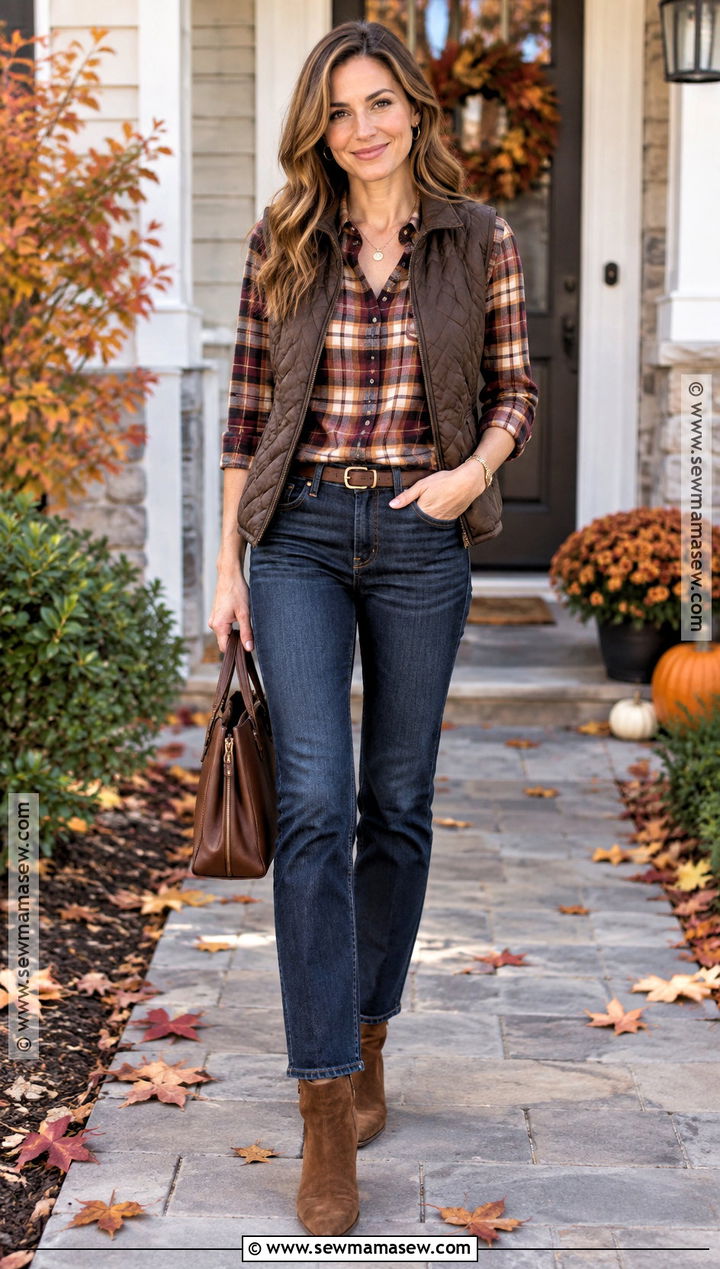 Plaid Shirt and Straight Leg Jeans Thanksgiving Outfit - 20 thanksgiving outfit with pants