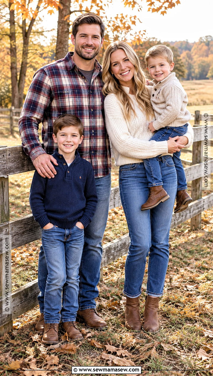 Plaid Shirts And Classic Blue Jeans Family Outfit - 20 october family photos outfits jeans