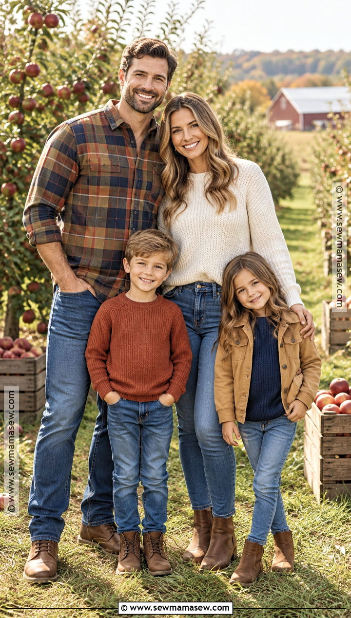 Plaid Shirts And Classic Blue Jeans Family Outfit - 15 fall family photo outfits outdoor jeans
