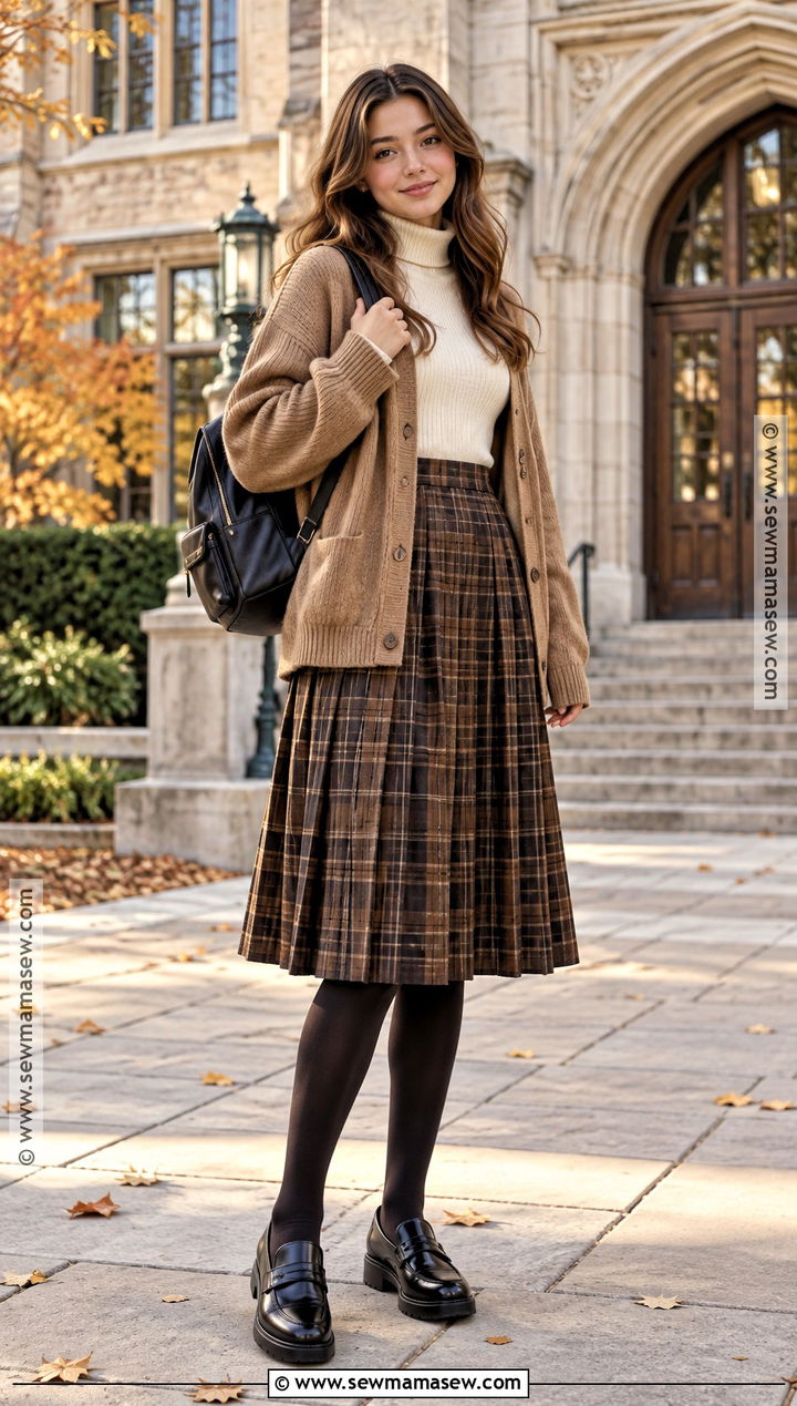 Plaid Skirt And Cardigan College Autumn Outfit - 20 autumn outfits college