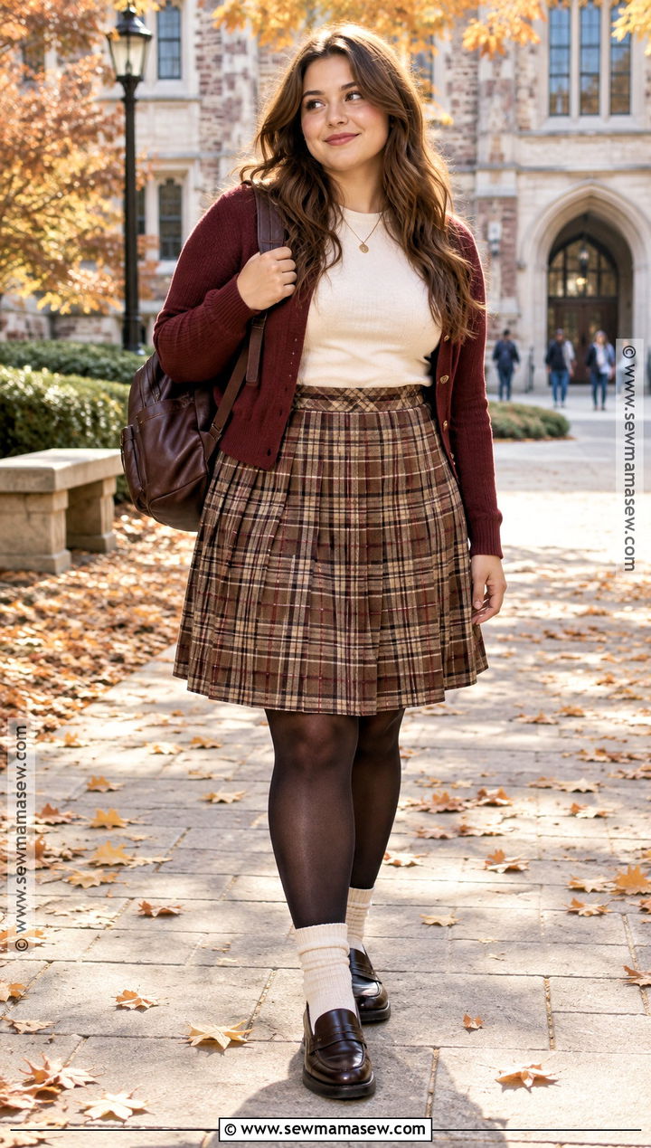 Plaid Skirt And Cardigan Fall School Outfit - 15 back to school outfits fall