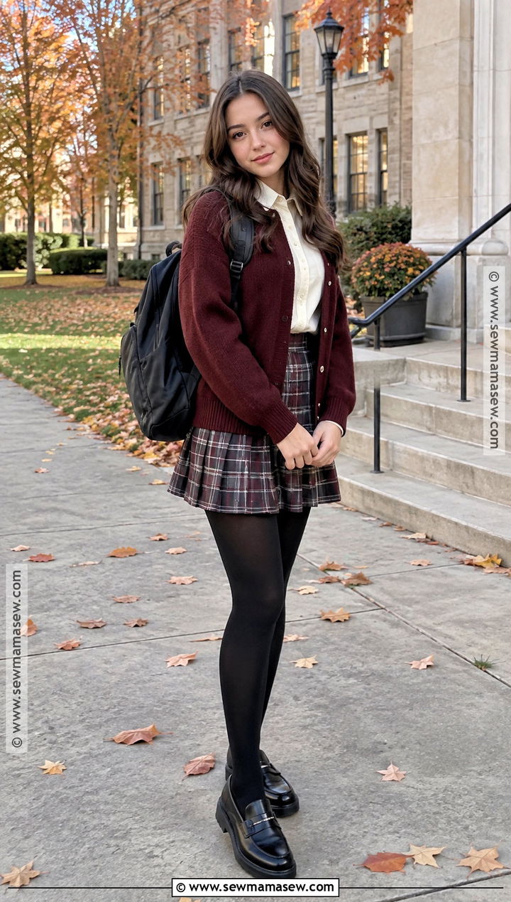 Plaid Skirt And Cardigan School Outfit - 25 autumn outfits for school