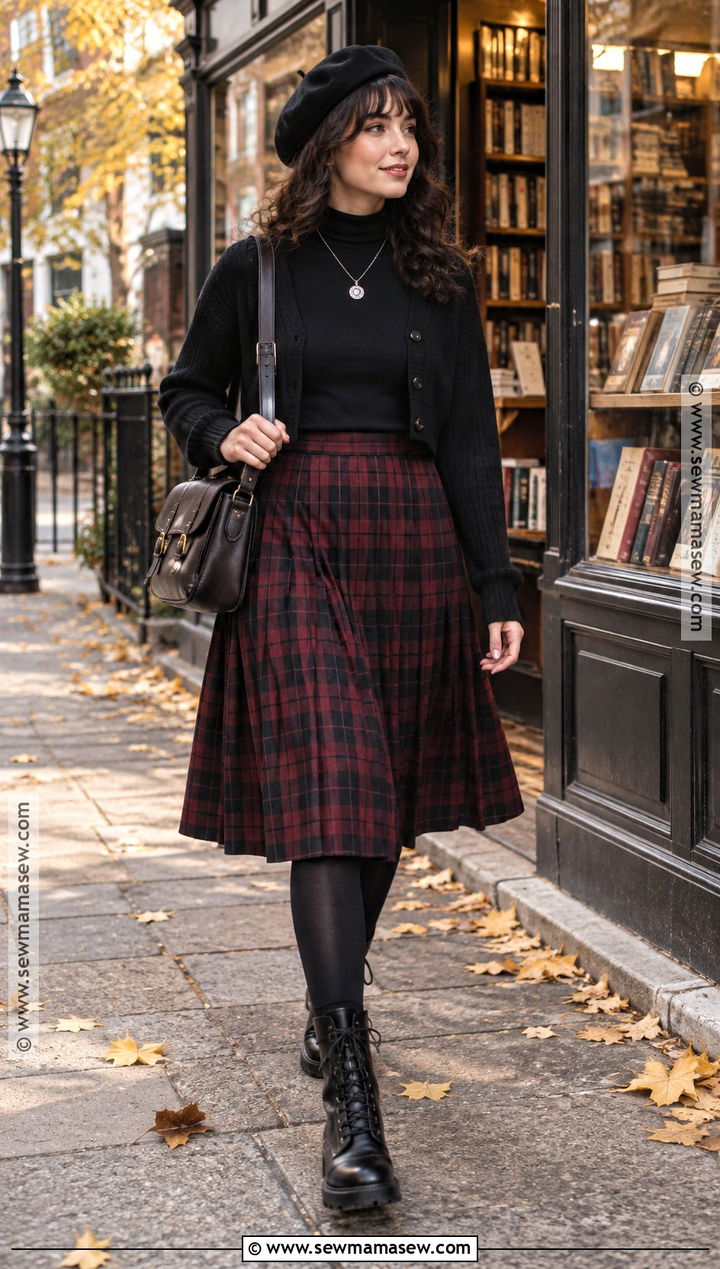 Plaid Skirt And Combat Boots Autumn Goth Outfit - 20 autumn goth outfits