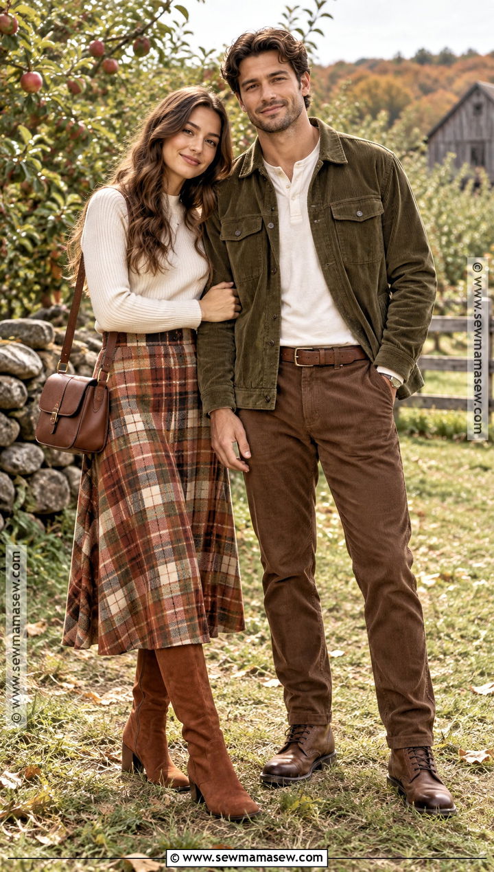Plaid Skirt And Corduroy Jacket Fall Couple Outfit - 15 coordinating couple outfits for pictures fall