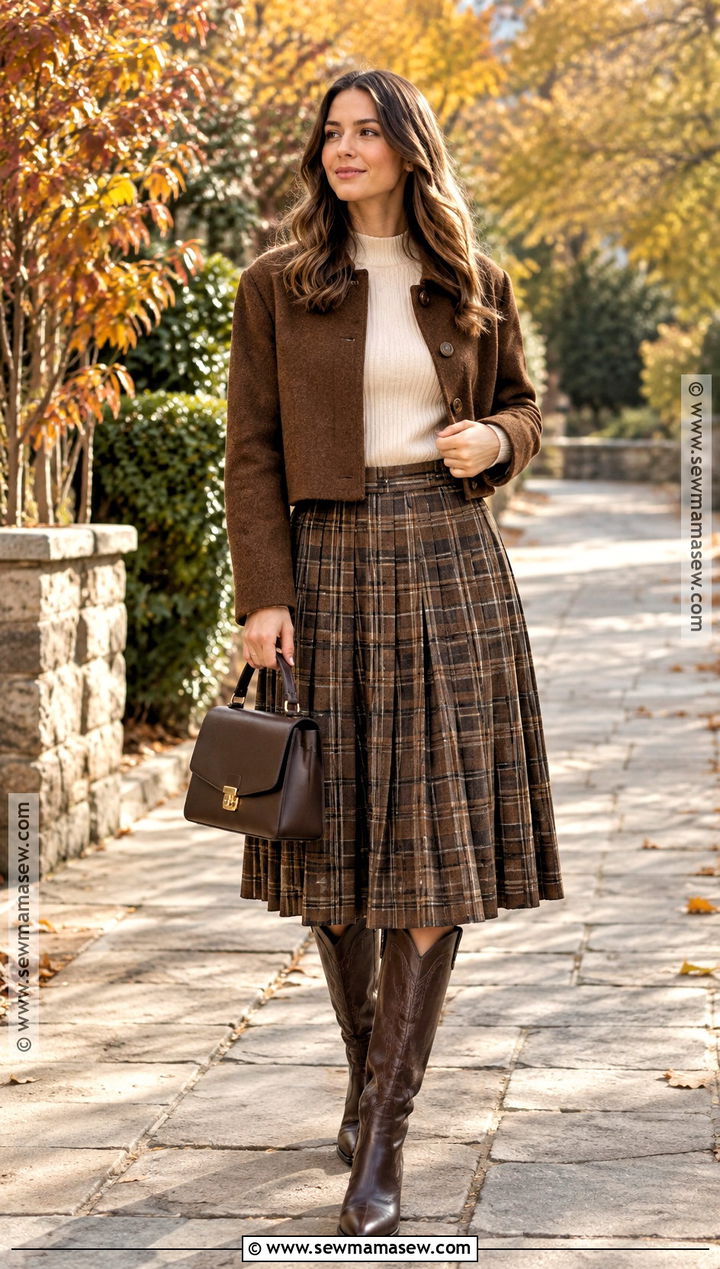 Plaid Skirt And Cowboy Boots Fall Outfit - 25 Cowboy Boots Outfit Fall