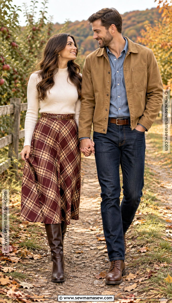 Plaid Skirt And Sweater Engagement Outfit - 15 engagement photoshoot outfit fall ideas