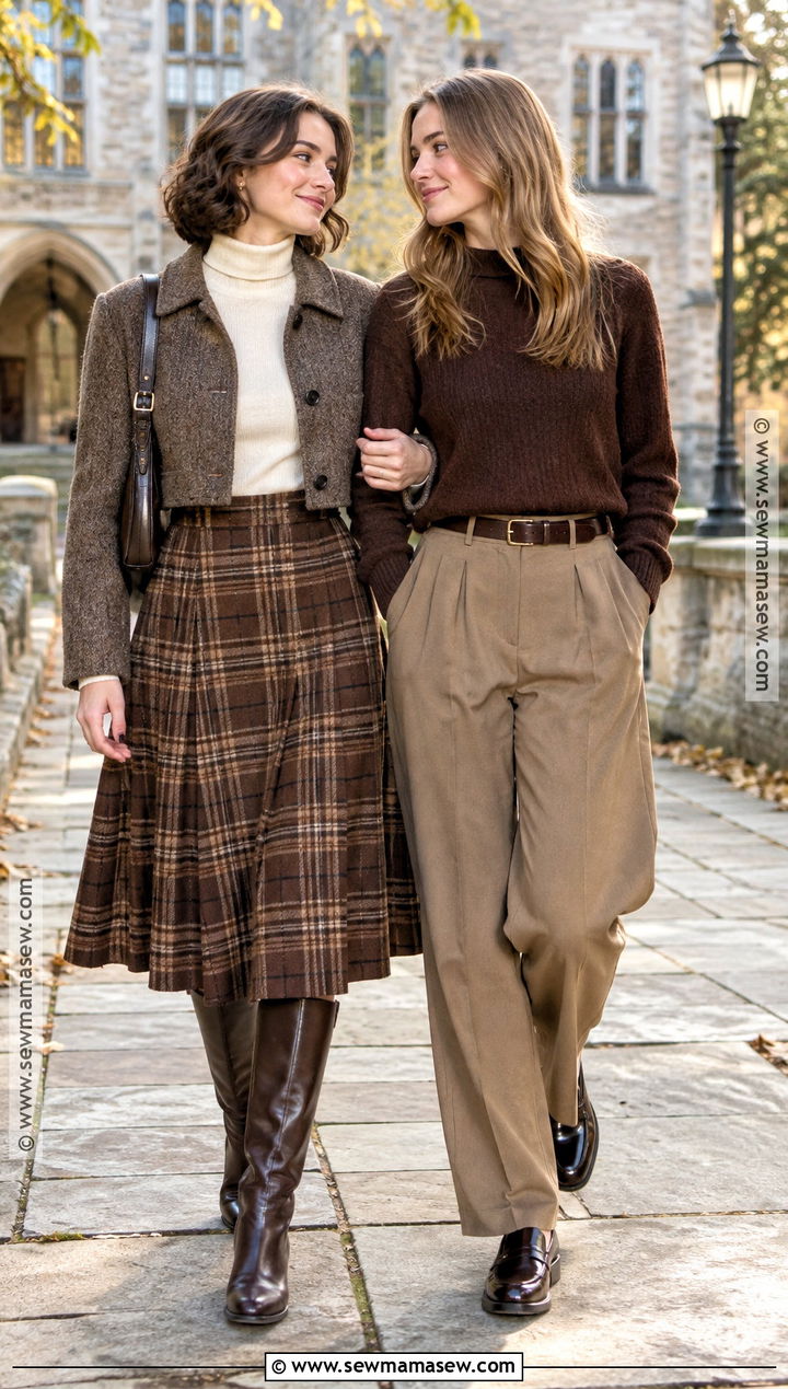 Plaid Skirt And Turtleneck Couple Outfit - 15 Lesbian Couple Photoshoot Outfits Fall
