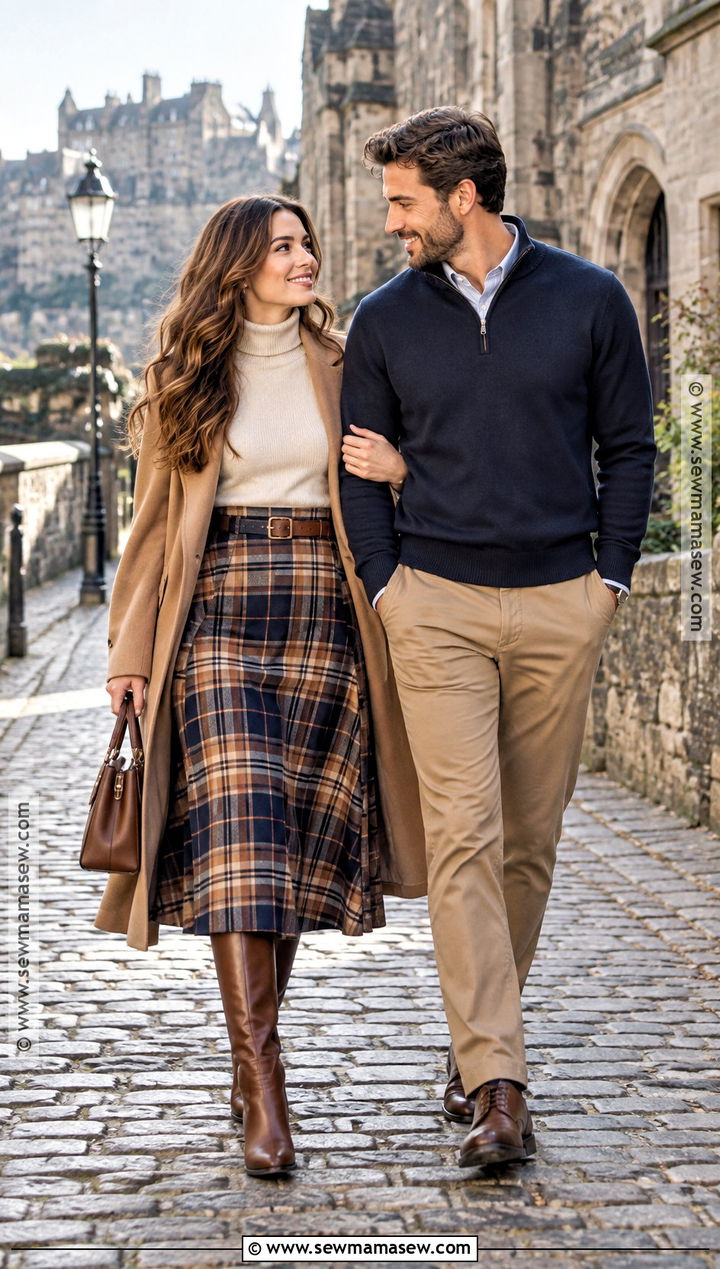 Plaid Skirt And Turtleneck Engagement Picture Outfit - 20 september engagement pictures outfits