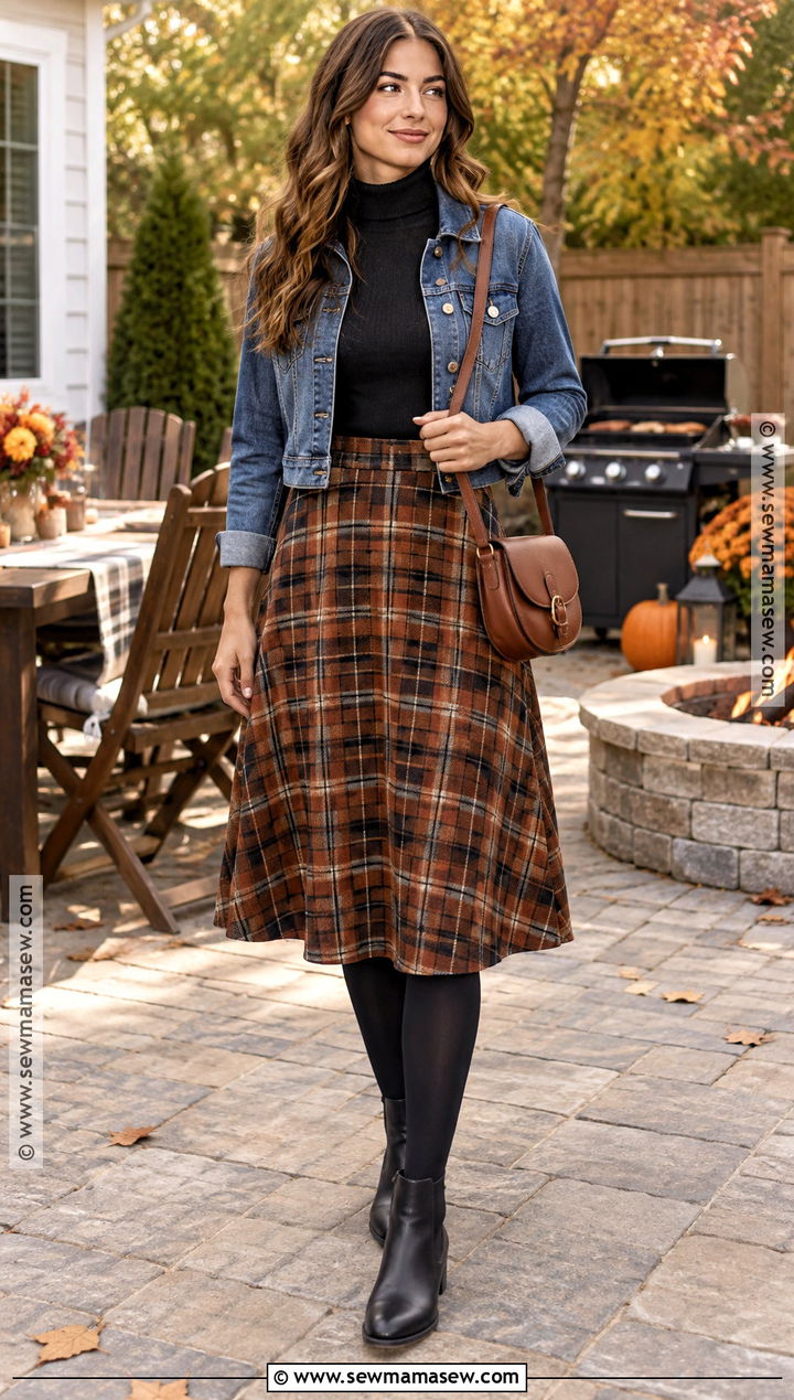 Plaid Skirt And Turtleneck Fall BBQ Outfit - 20 fall bbq outfit ideas