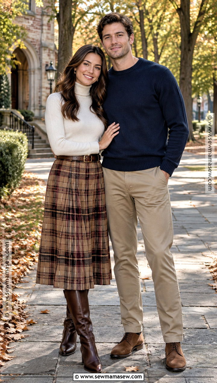 Plaid Skirt And Turtleneck Fall Engagement Outfit - 25 fall engagement pictures outfit ideas