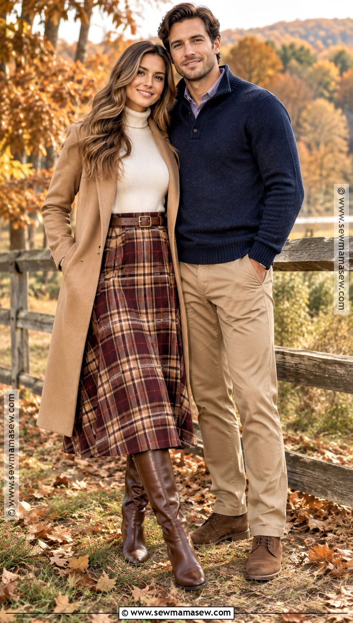 Plaid Skirt And Turtleneck Fall Engagement Outfit - 15 Outfits For Fall Engagement Pictures