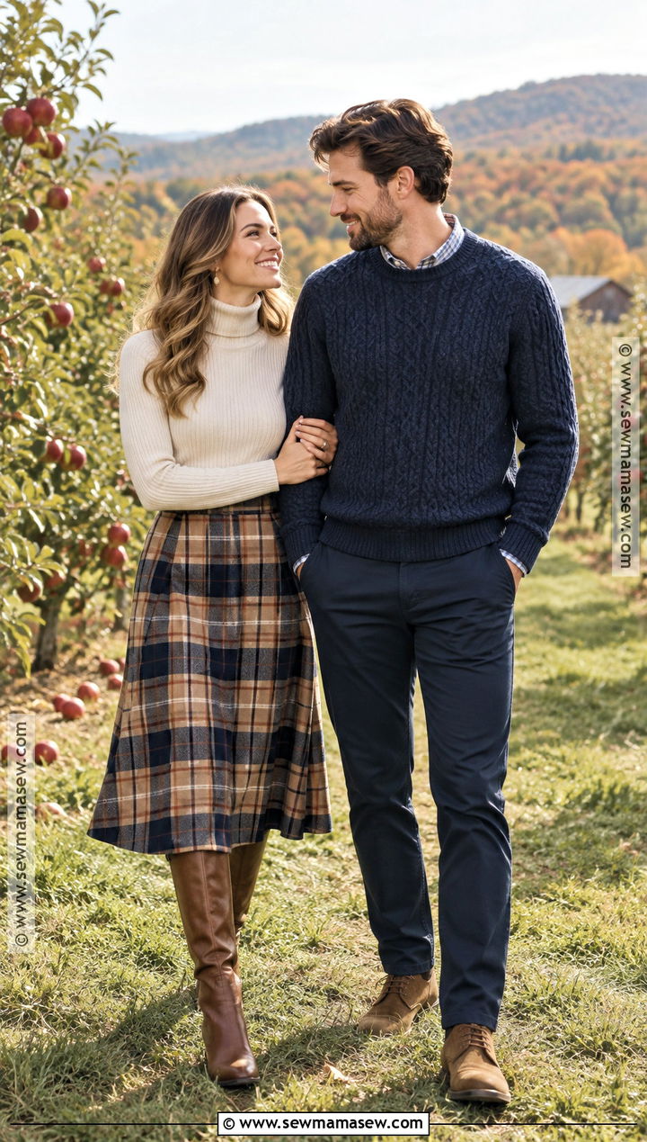 Plaid Skirt And Turtleneck Fall Engagement Photo Outfit - 20 outdoor engagement photos outfits fall