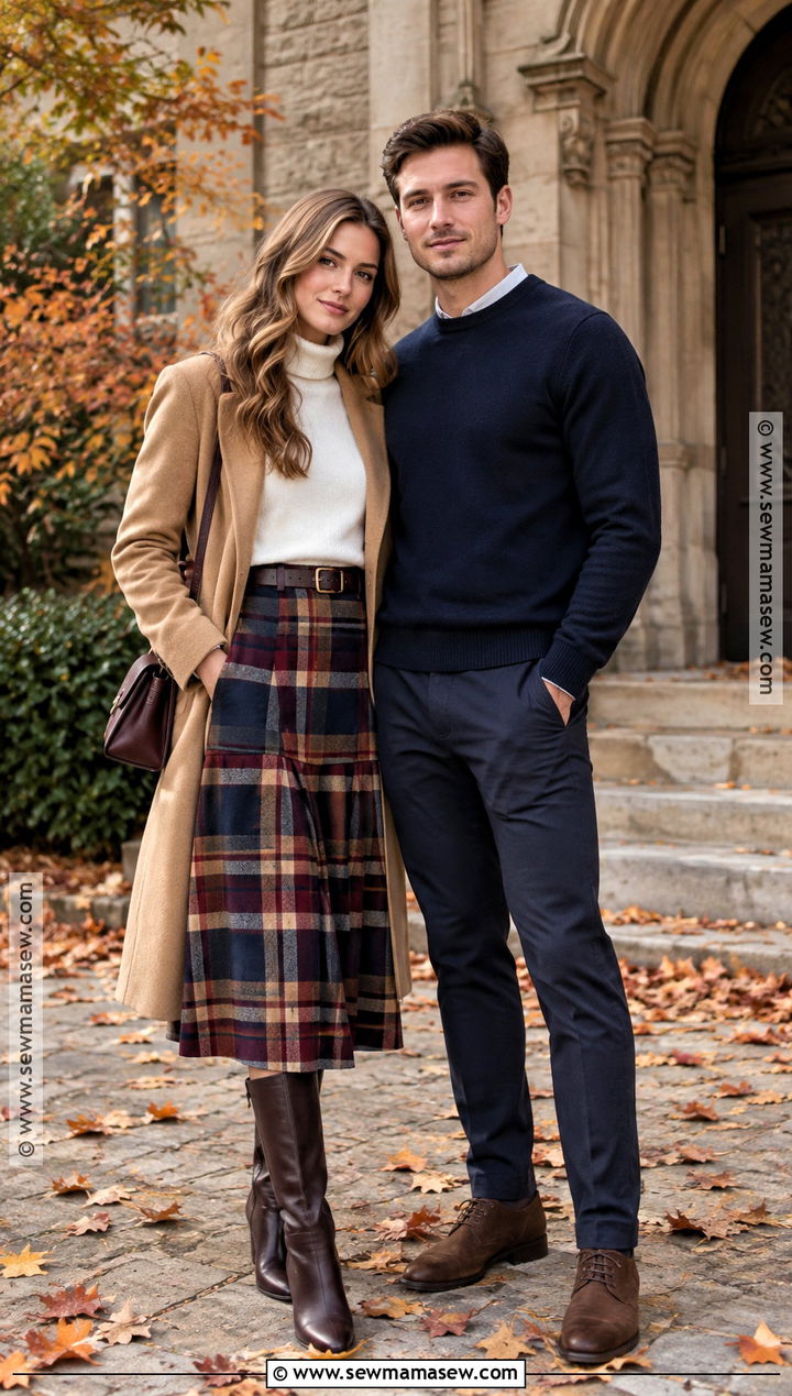 Plaid Skirt And Turtleneck Fall Engagement Photo Outfit - 15 fall outfits engagement photos