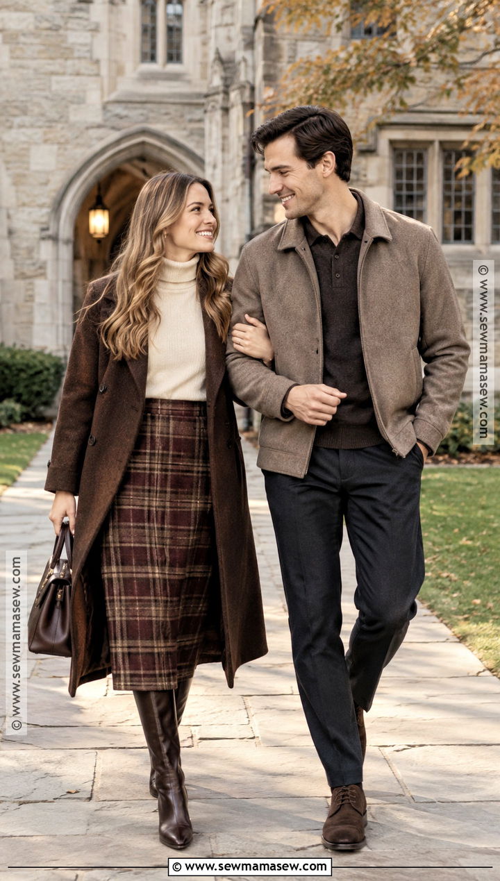 Plaid Skirt And Turtleneck Fall Engagement Shoot Outfit - 20 engagement shoot outfit fall ideas