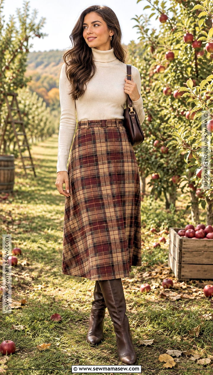 Plaid Skirt And Turtleneck Fall Picture Outfit - 20 fall picture outfits for women