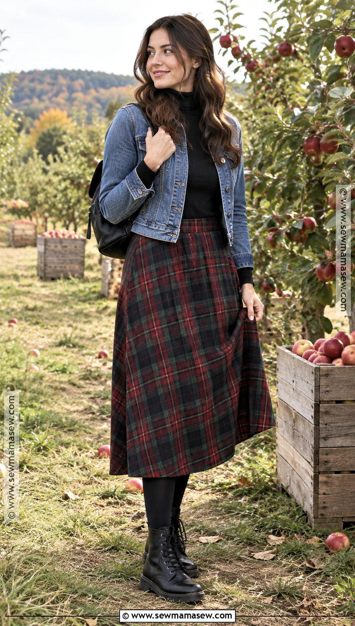 Plaid Skirt Apple Picking Outfit With Combat Boots - 20 Apple Picking Outfits Fall