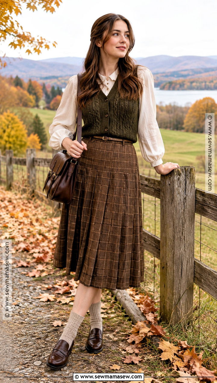 Plaid Skirt Fall Cottage Outfit - 20 Fall Cottage Outfits
