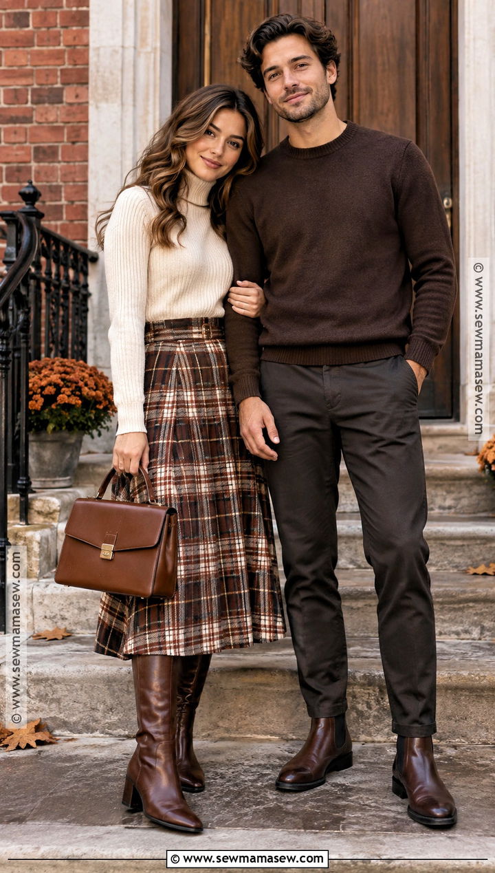 Plaid Skirt Fall Couples Photoshoot Outfit - 25 fall couples photoshoot outfits