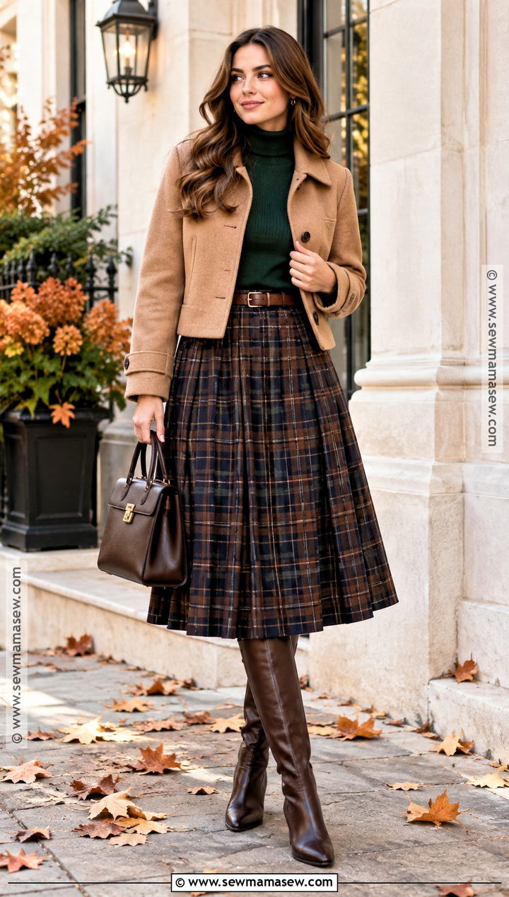 Plaid Skirt Turtleneck And Riding Boots Fall Outfit - 20 Cut Fall Outfits