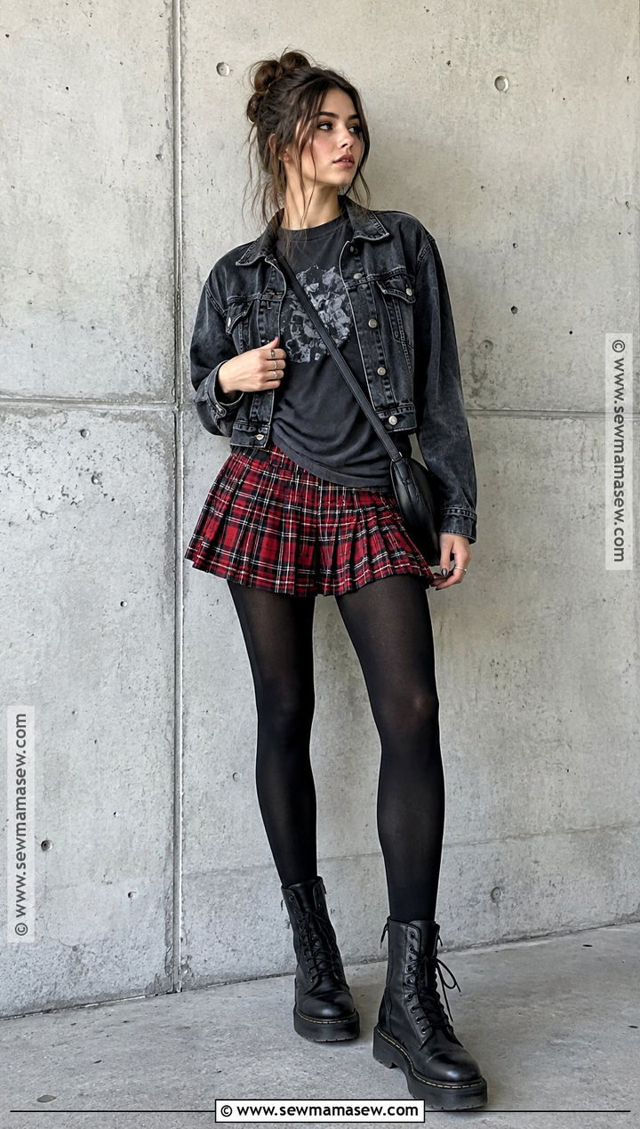 Plaid Skirt With Graphic Tee And Combat Boots - 25 plaid skirt outfit fall ideas