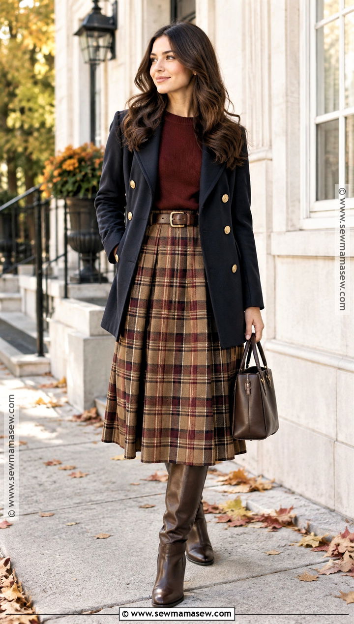 Plaid Skirt With Tall Boots - 20 Tall Boots Fall Outfits
