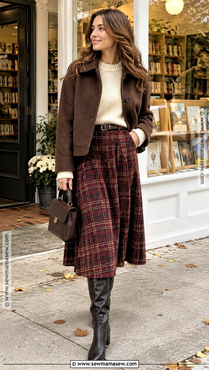 Plaid Skirt and Chunky Knit Fall Outfit - 15 Moody Fall Outfits for Women