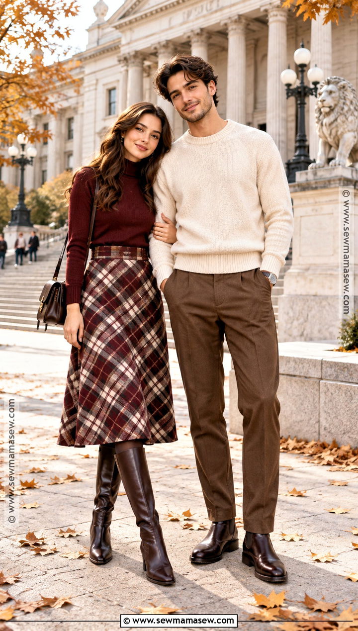 Plaid Skirt and Coordinating Sweater Couple Outfit - 25 matching fall outfits for couples