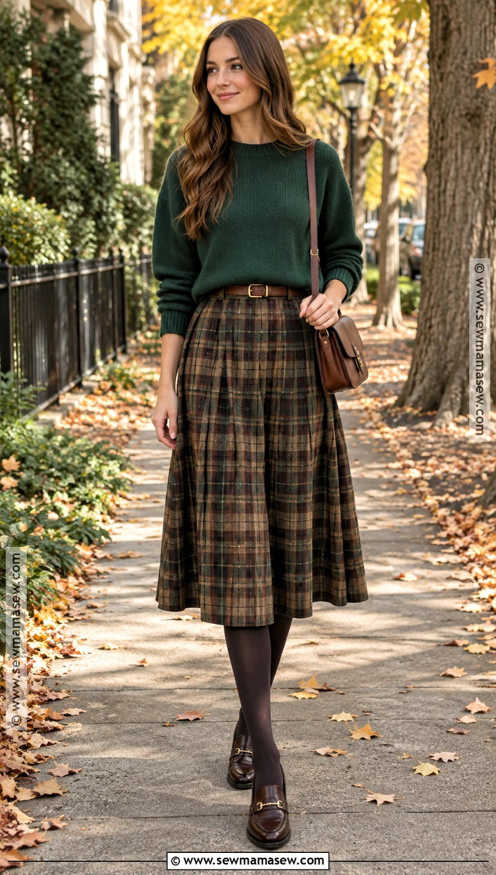 Plaid Skirt and Crewneck Sweater Fall Outfit - 15 affordable fall fashion ideas