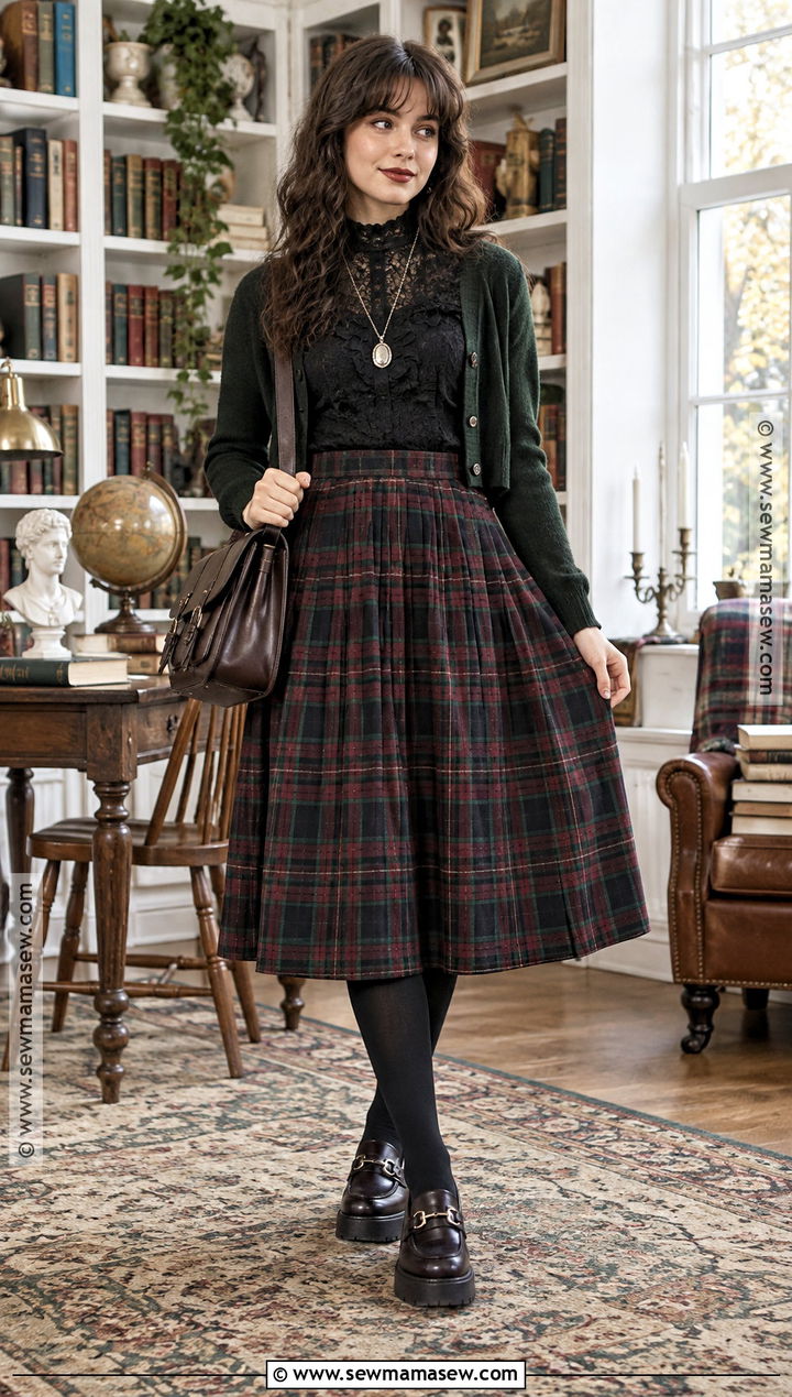 Plaid Skirt and Lace Blouse Whimsigoth Fall Outfit - 25 whimsigoth fall outfits