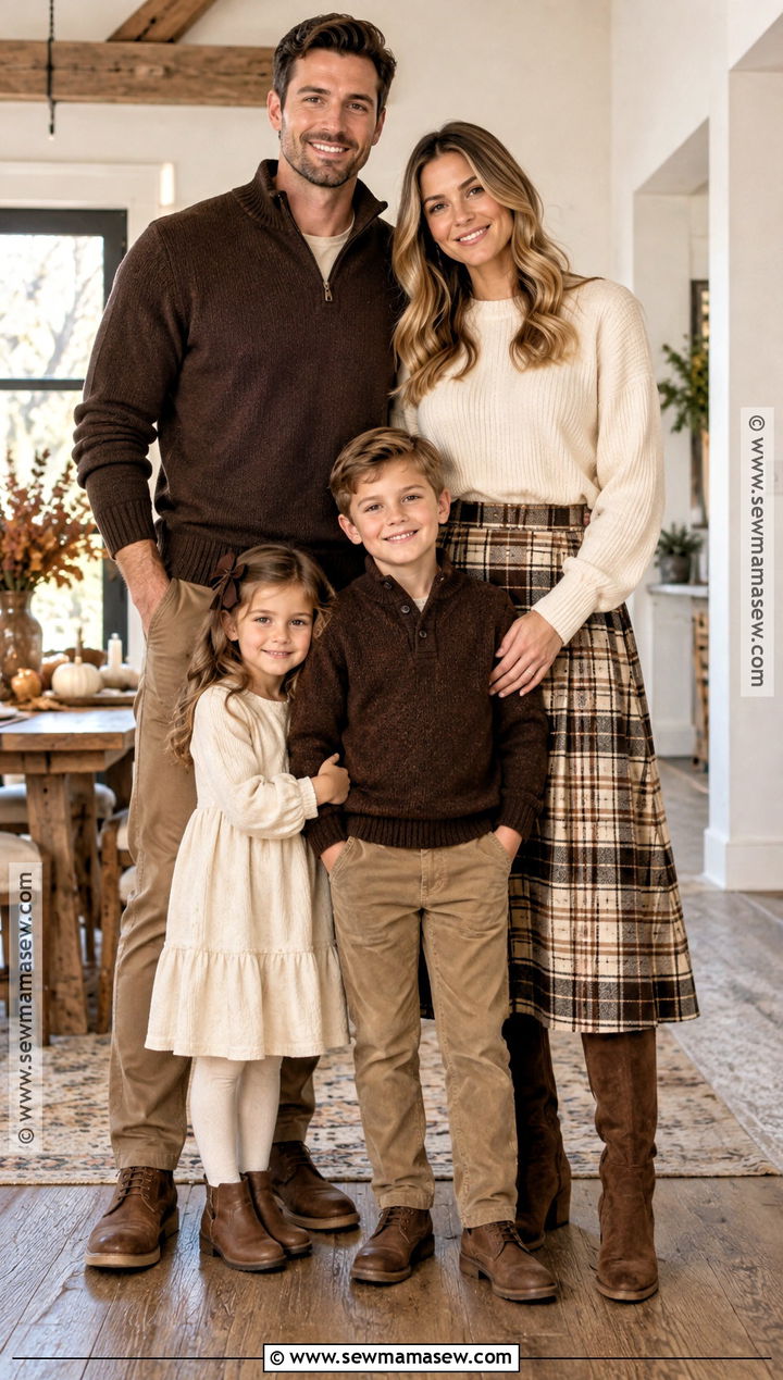 Plaid Skirt and Neutral Sweaters Thanksgiving Family Outfit - 25 thanksgiving family outfits