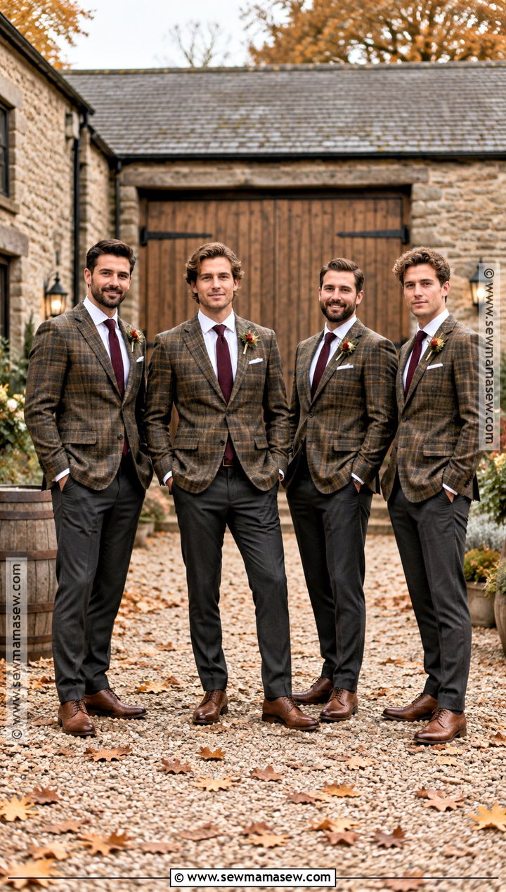Plaid Sport Coat And Solid Trousers Groomsmen Attire - 15 fall wedding groomsmen attire rustic ideas