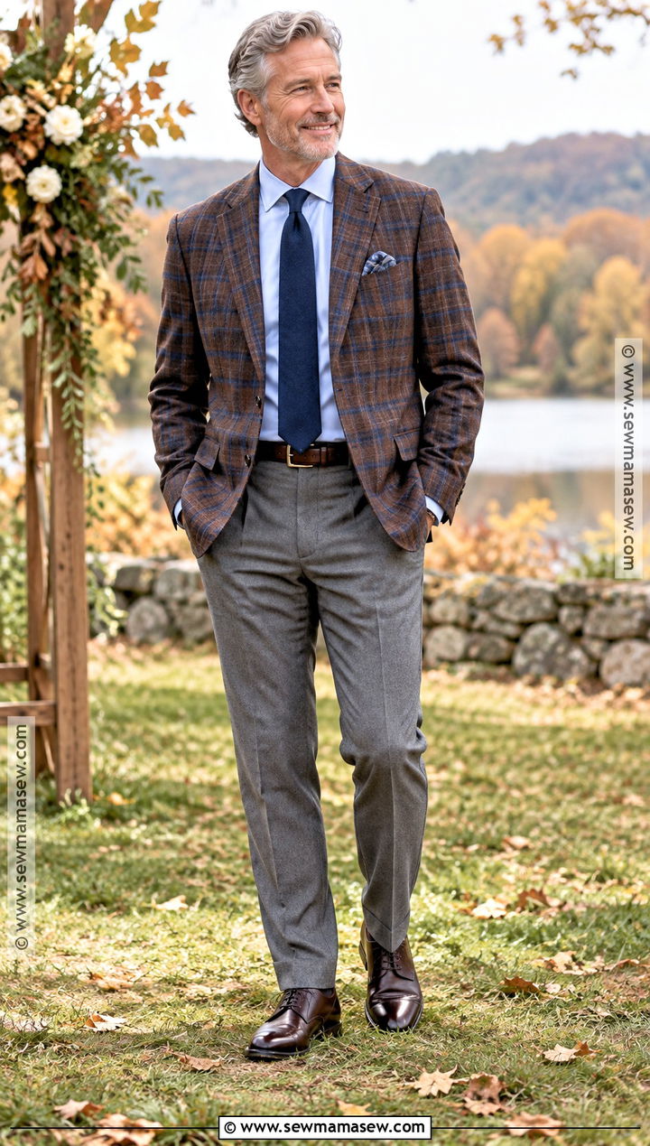 Plaid Sport Coat With Charcoal Trousers - 15 Father Of The Bride Attire Fall Wedding Ideas