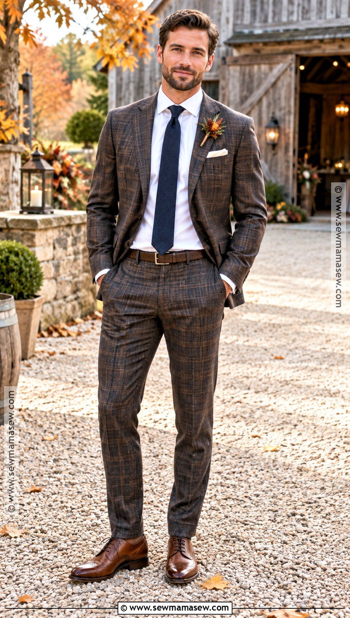 Plaid Suit Groom Attire - 15 fall country wedding groom attire ideas