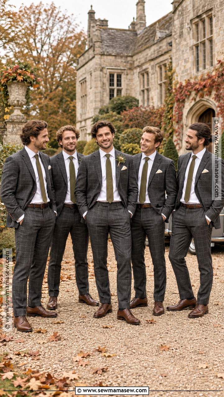 Plaid Suit With Solid Tie - 20 groomsmen fall wedding attire ideas