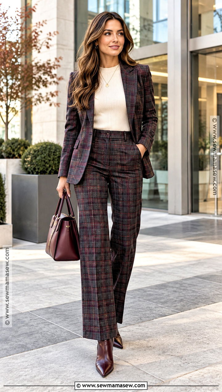 Plaid Suit With Solid Top And Ankle Boots - 25 fall plaid ideas