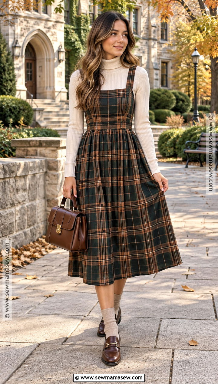 Plaid Sundress With Turtleneck - 20 Fall Sundress Ideas