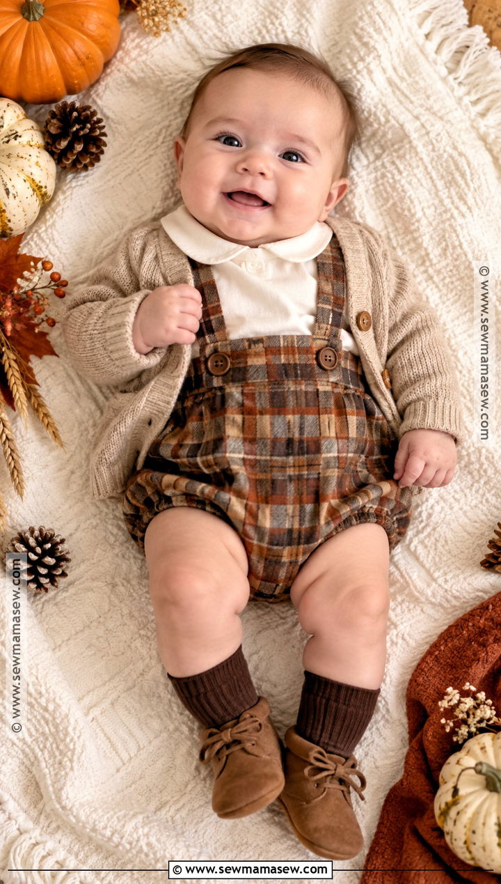 Plaid Suspender Romper Thanksgiving Outfit - 15 3 month thanksgiving outfit ideas