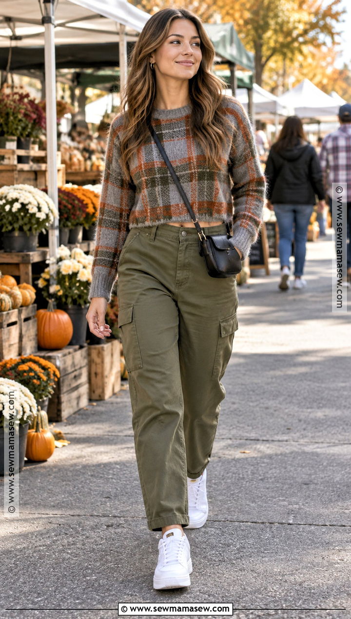 Plaid Sweater With Cargo Pants - 15 Fall Plaid Sweater Style Ideas