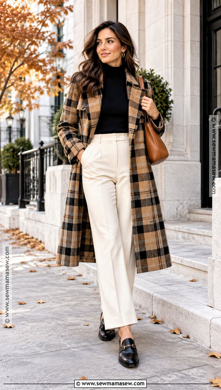 Plaid Trench Coat With Neutral Separates - 20 fall outfits trench coat