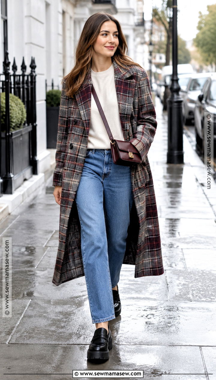 Plaid Trench With Sweatshirt and Straight Jeans - 15 autumn plaid clothing stack ideas
