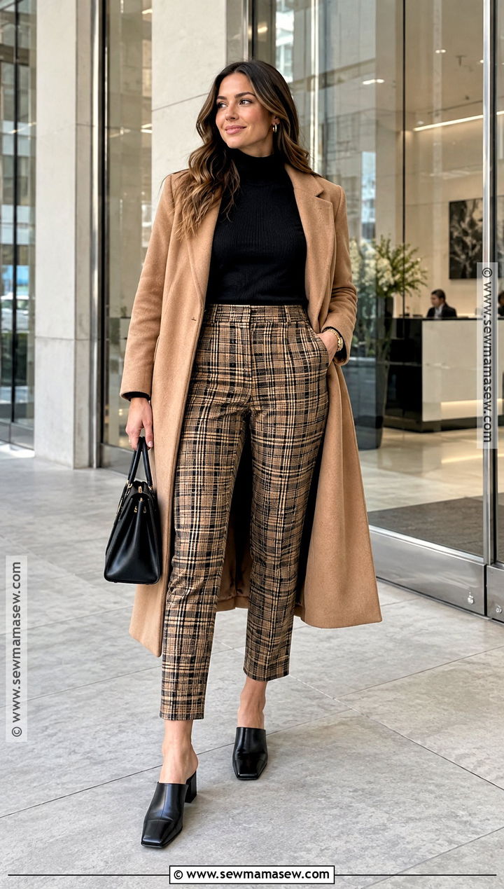 Plaid Trousers And Black Mules - 15 mule fall outfits