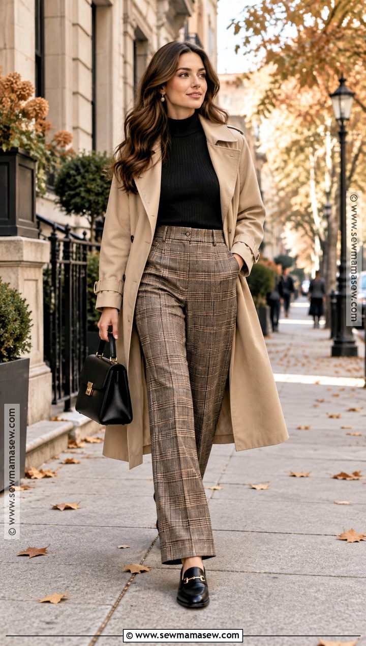 Plaid Trousers With Trench Coat - 15 Fall Outfits 2026 Trousers