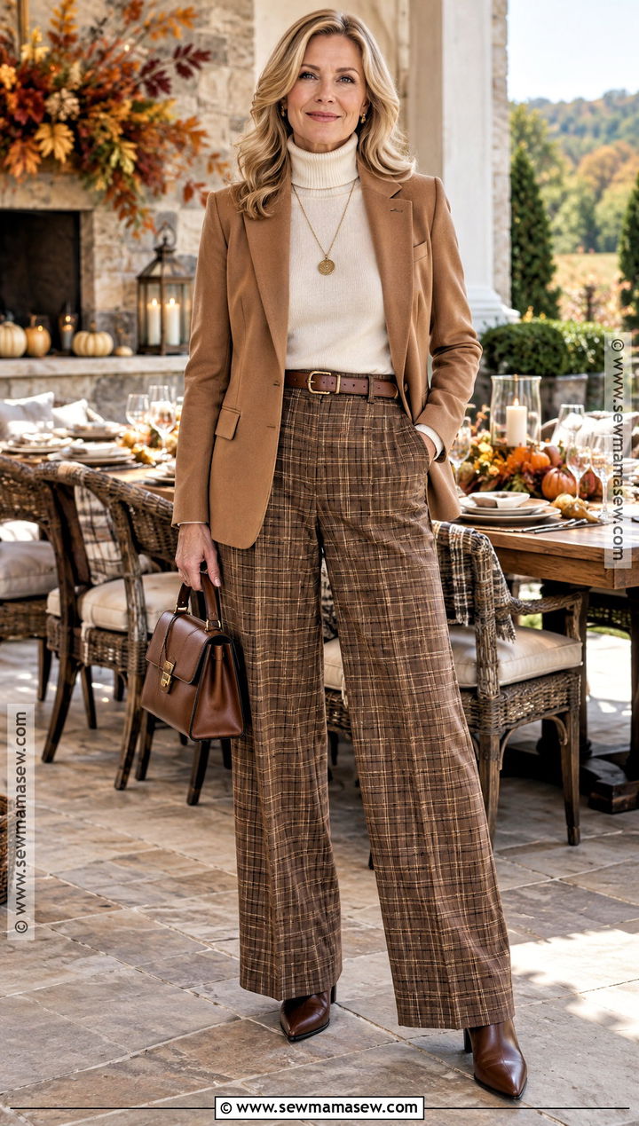 Plaid Trousers and Turtleneck Fall Harvest Party Outfit - 15 Fall Harvest Party Attire Ideas